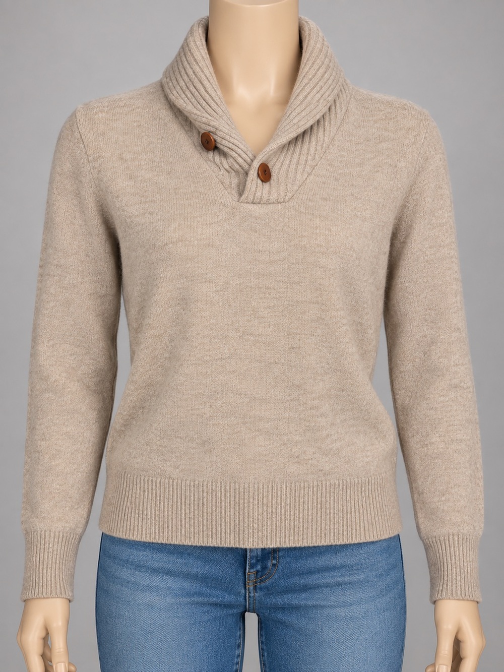 J.Crew 100% Lambswool Shawl Collar Sweater M Oatmeal Beige